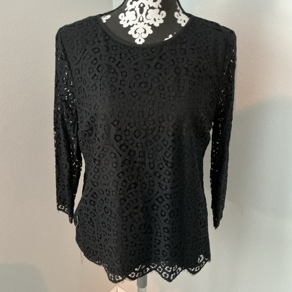J. Crew Black Lace Blouse Sz 12